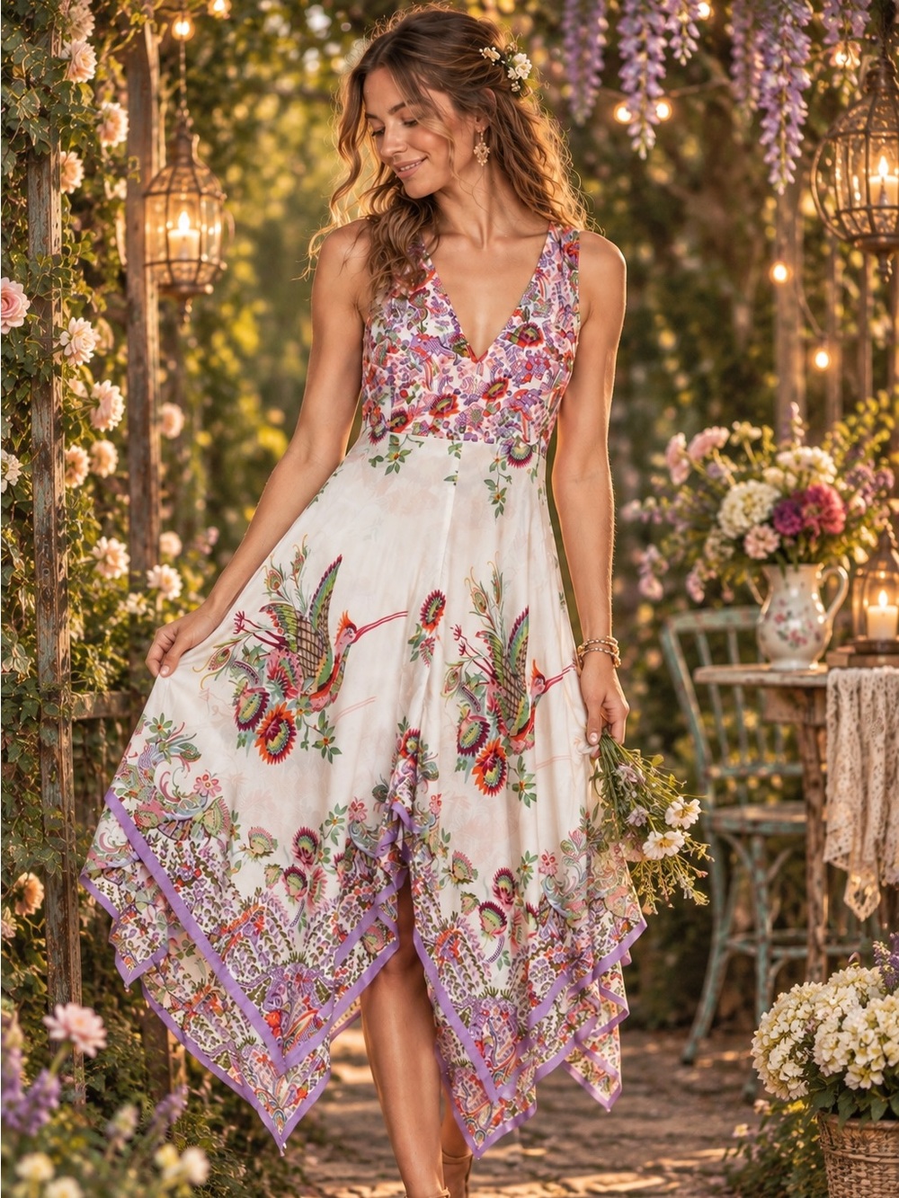 RARE! Anthropologie Analise midi length fairy hem birds of paradise dress, 8.